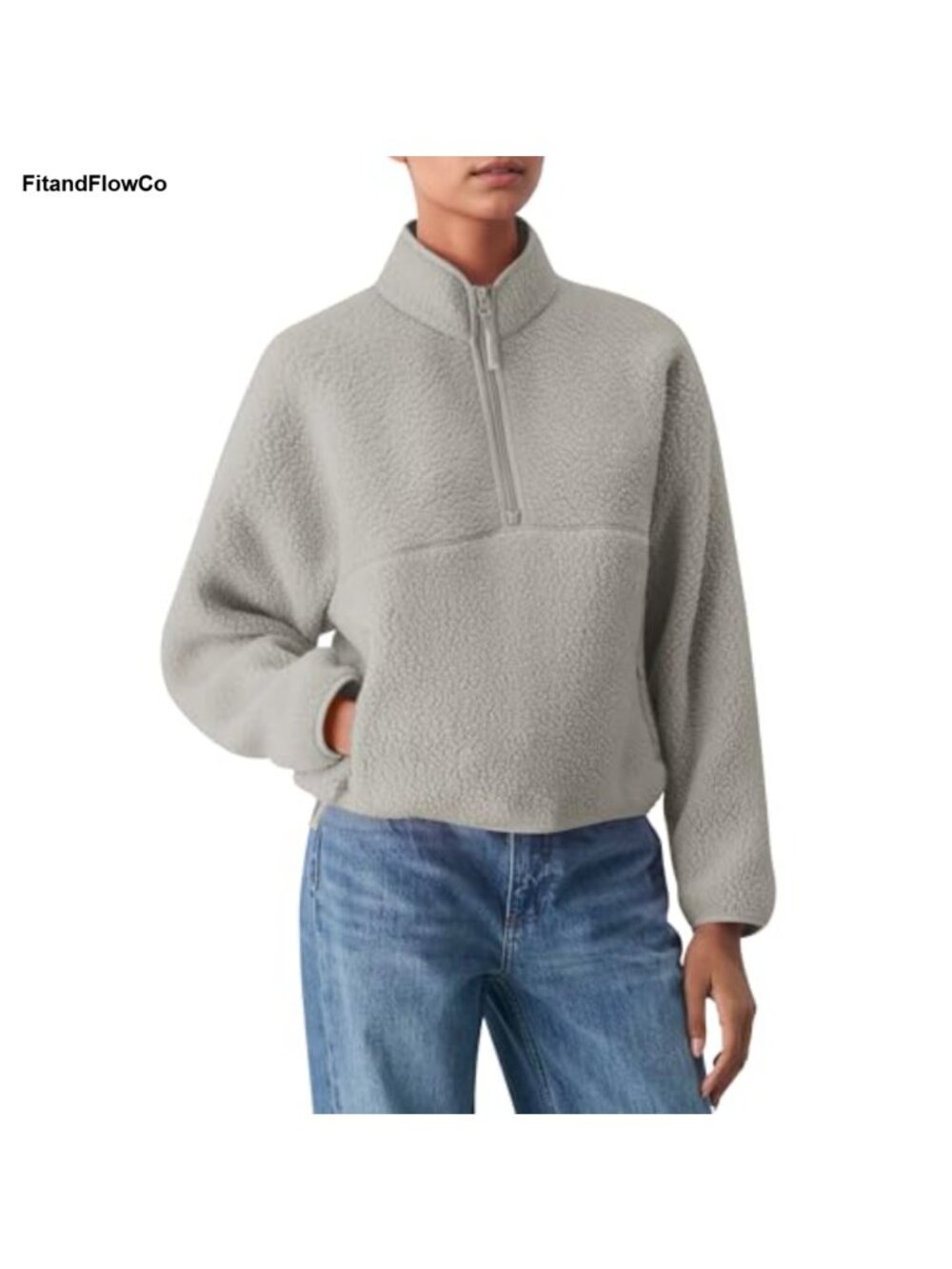 Women's Fleece Jacket Half Zip Long Sleeve Cropped Warm Casual Winter Outerwear